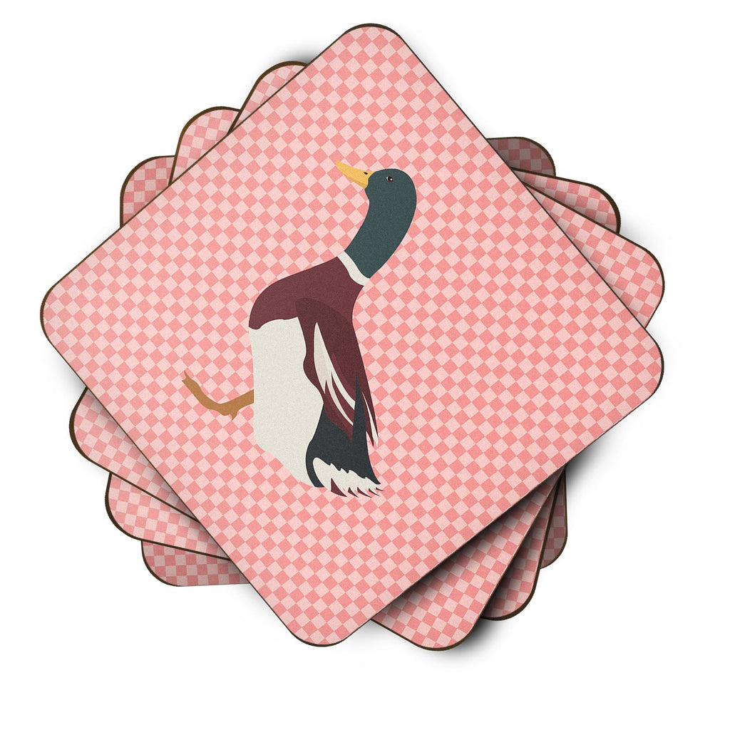 Rouen Duck Pink Check Foam Coasters Set of 4 Cup Coasters for Indoor Outdoor, Tabletop Protection, Anti Slip, Mouse pad Material