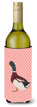 Rouen Duck Pink Check Wine Bottle Hugger Gift Sleeve for Standard 750 ml Bottles, Insulated Reusable Also Fits Mini Shot & Pint Bottles