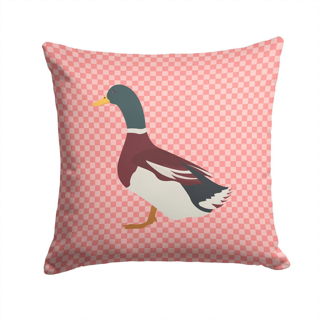 Rouen Duck Pink Check Decorative Throw Pillow 14x14 Indoor Outdoor Accent Cushion, Fabric Cover with Insert for Sofa, Bed, Porch & Living Room