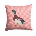 Rouen Duck Pink Check Decorative Throw Pillow 14x14 Indoor Outdoor Accent Cushion, Fabric Cover with Insert for Sofa, Bed, Porch & Living Room