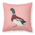 Rouen Duck Pink Check Decorative Throw Pillow 18x18 Indoor Outdoor Accent Cushion, Fabric Cover with Insert for Sofa, Bed, Porch & Living Room