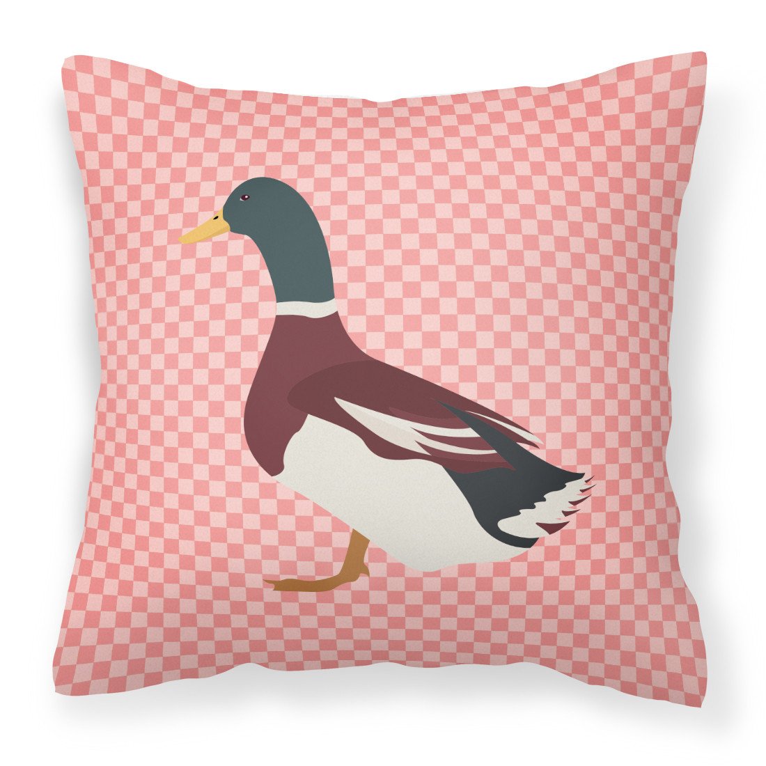 Rouen Duck Pink Check Decorative Throw Pillow 18x18 Indoor Outdoor Accent Cushion, Fabric Cover with Insert for Sofa, Bed, Porch & Living Room