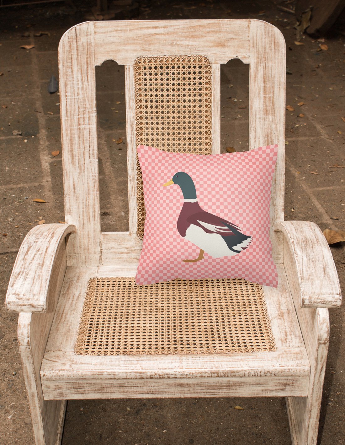Rouen Duck Pink Check Decorative Throw Pillow 18x18 Indoor Outdoor Accent Cushion, Fabric Cover with Insert for Sofa, Bed, Porch & Living Room
