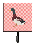 Rouen Duck Pink Check Leash or Key Holder Wall Hooks, Key Hooks Holder, Coat Rack Wall Mount, Coat Hooks, Hooks for Hanging Keys, Towels, Aprons, Leashes
