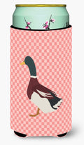 Rouen Duck Pink Check Tall Boy Hugger Can Cooler Sleeve Machine Washable Drink Collapsible Insulator Beverage Insulated Holder