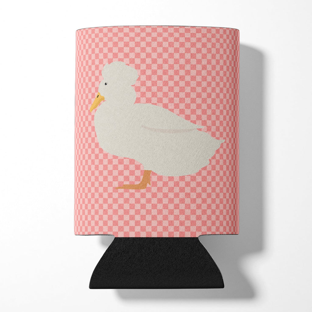 Crested Duck Pink Check Can or Bottle Hugger Cooler Sleeve for Standard 12 oz Cans, Insulated Foam Beer & Soda Can Hugger Reusable