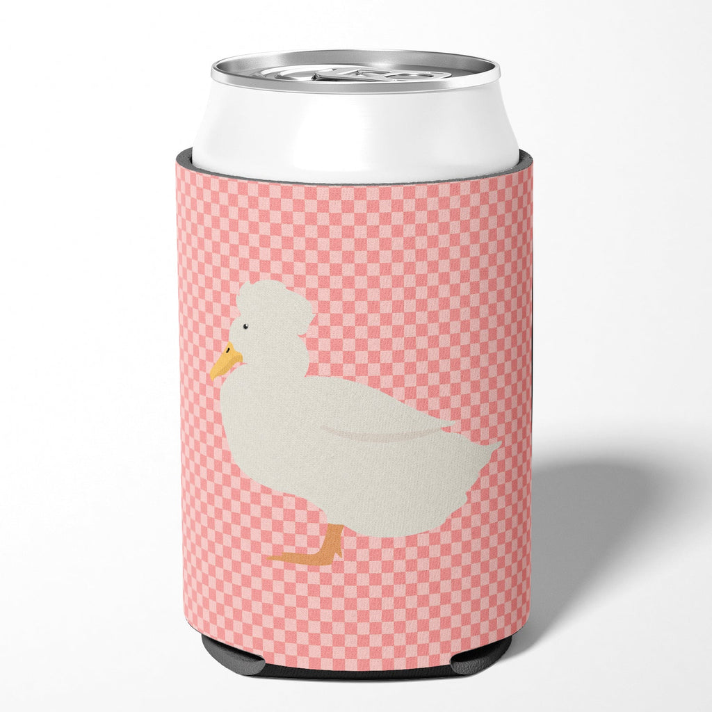 Crested Duck Pink Check Can or Bottle Hugger Cooler Sleeve for Standard 12 oz Cans, Insulated Foam Beer & Soda Can Hugger Reusable