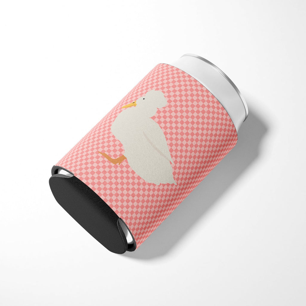 Crested Duck Pink Check Can or Bottle Hugger Cooler Sleeve for Standard 12 oz Cans, Insulated Foam Beer & Soda Can Hugger Reusable