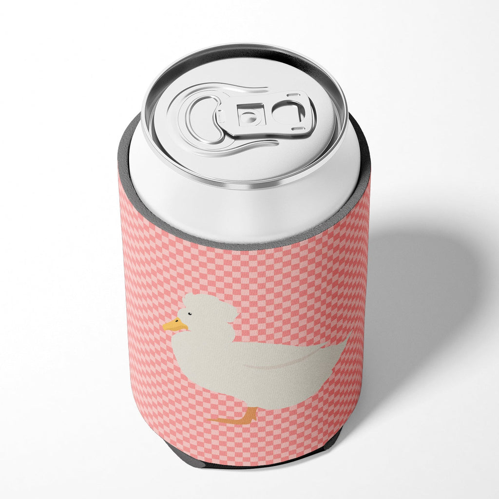 Crested Duck Pink Check Can or Bottle Hugger Cooler Sleeve for Standard 12 oz Cans, Insulated Foam Beer & Soda Can Hugger Reusable