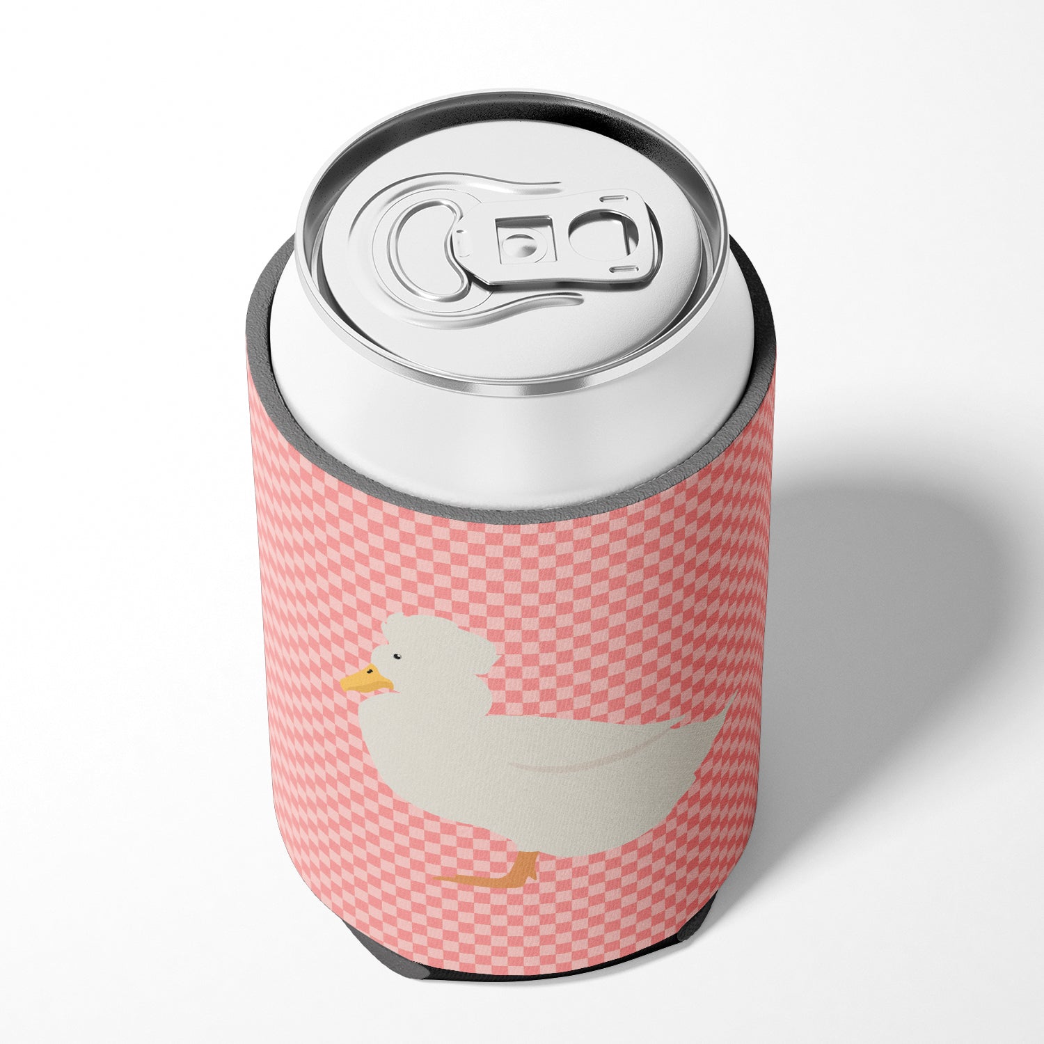 Crested Duck Pink Check Can or Bottle Hugger Cooler Sleeve for Standard 12 oz Cans, Insulated Foam Beer & Soda Can Hugger Reusable