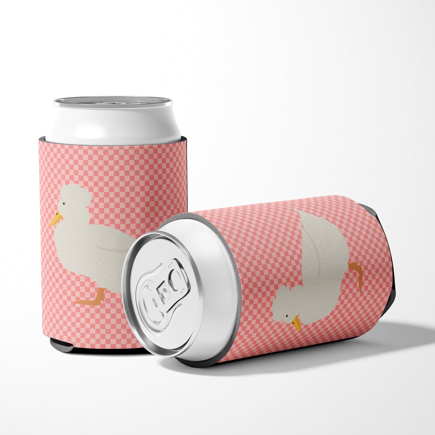Crested Duck Pink Check Can or Bottle Hugger Cooler Sleeve for Standard 12 oz Cans, Insulated Foam Beer & Soda Can Hugger Reusable