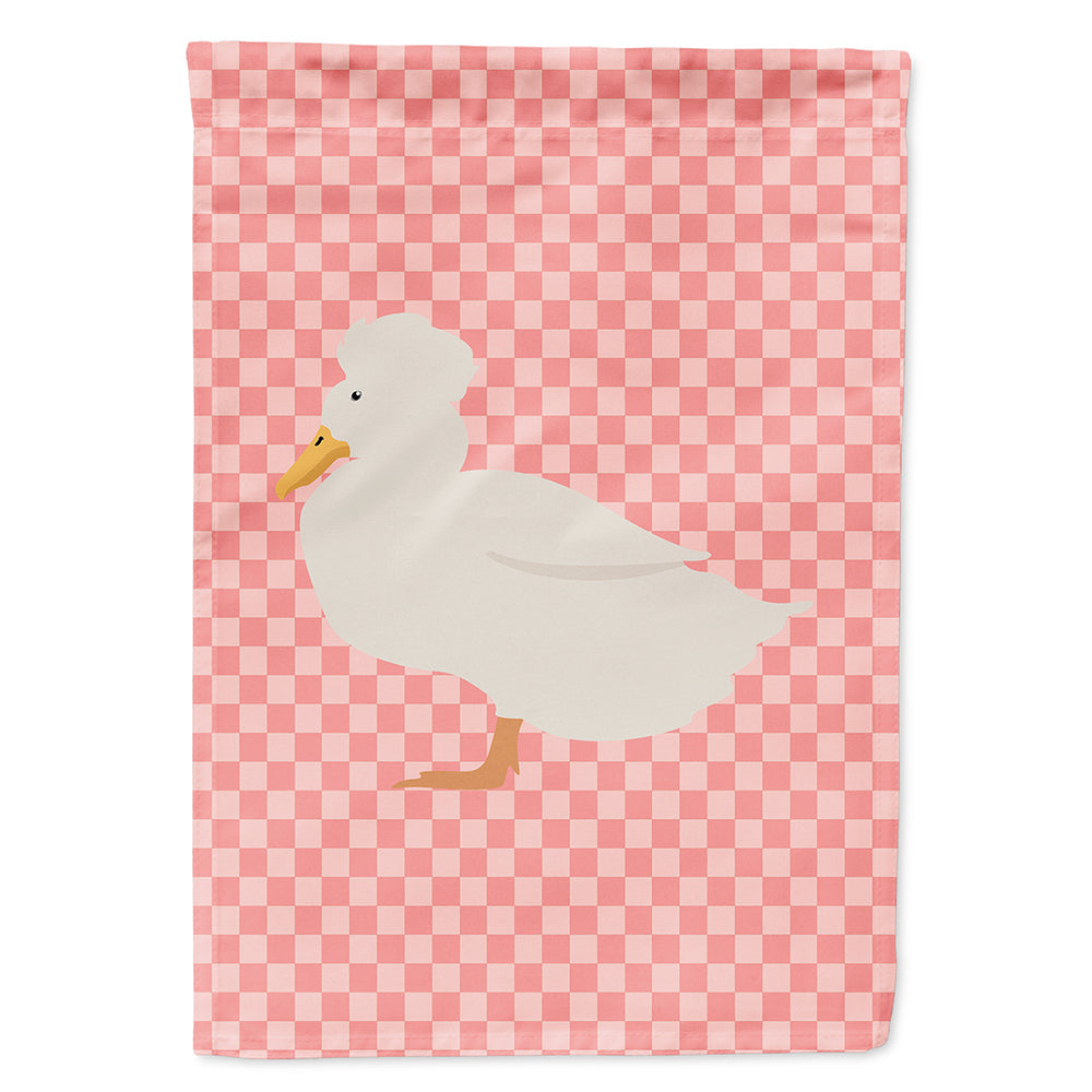 Crested Duck Pink Check House Flag 28x40 Porch Sleeve Pole Decorative Outside Yard Banner Artwork Wall Hanging, Polyester
