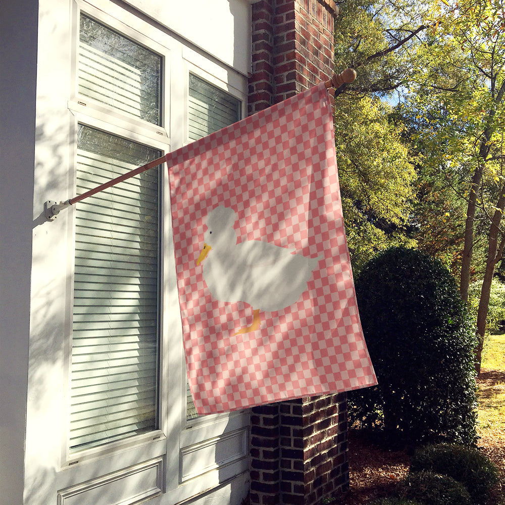 Crested Duck Pink Check House Flag 28x40 Porch Sleeve Pole Decorative Outside Yard Banner Artwork Wall Hanging, Polyester