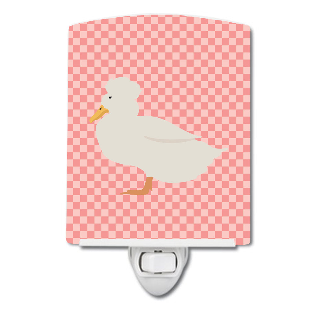 Crested Duck Pink Check Ceramic Night Light Compact, UL-Certified, Ideal for Bedroom, Bathroom, Nursery, Hallway, Kitchen, 6x4x3, Multicolor