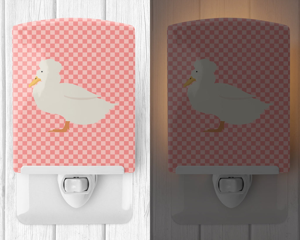 Crested Duck Pink Check Ceramic Night Light Compact, UL-Certified, Ideal for Bedroom, Bathroom, Nursery, Hallway, Kitchen, 6x4x3, Multicolor