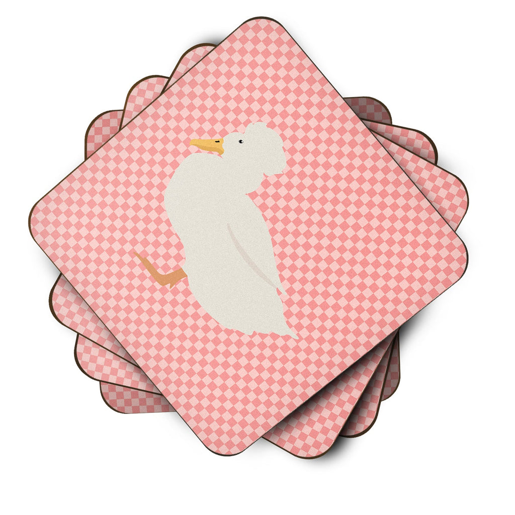 Crested Duck Pink Check Foam Coasters Set of 4 Cup Coasters for Indoor Outdoor, Tabletop Protection, Anti Slip, Mouse pad Material