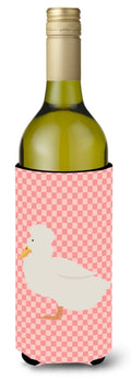 Crested Duck Pink Check Wine Bottle Hugger Gift Sleeve for Standard 750 ml Bottles, Insulated Reusable Also Fits Mini Shot & Pint Bottles