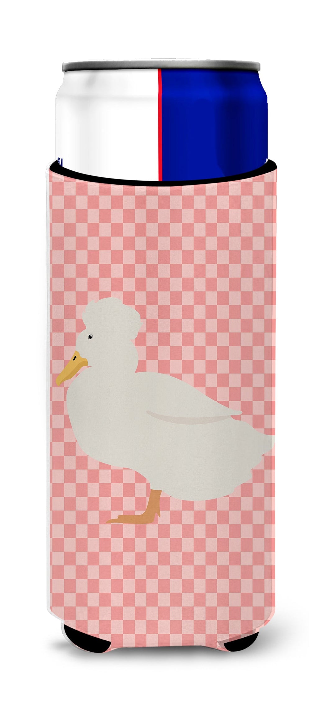 Crested Duck Pink Check Slim Can Hugger , Insulated Foam Hugger for 12 oz Slim Cans, Beer Bottles & Water Bottles, Printed in USA