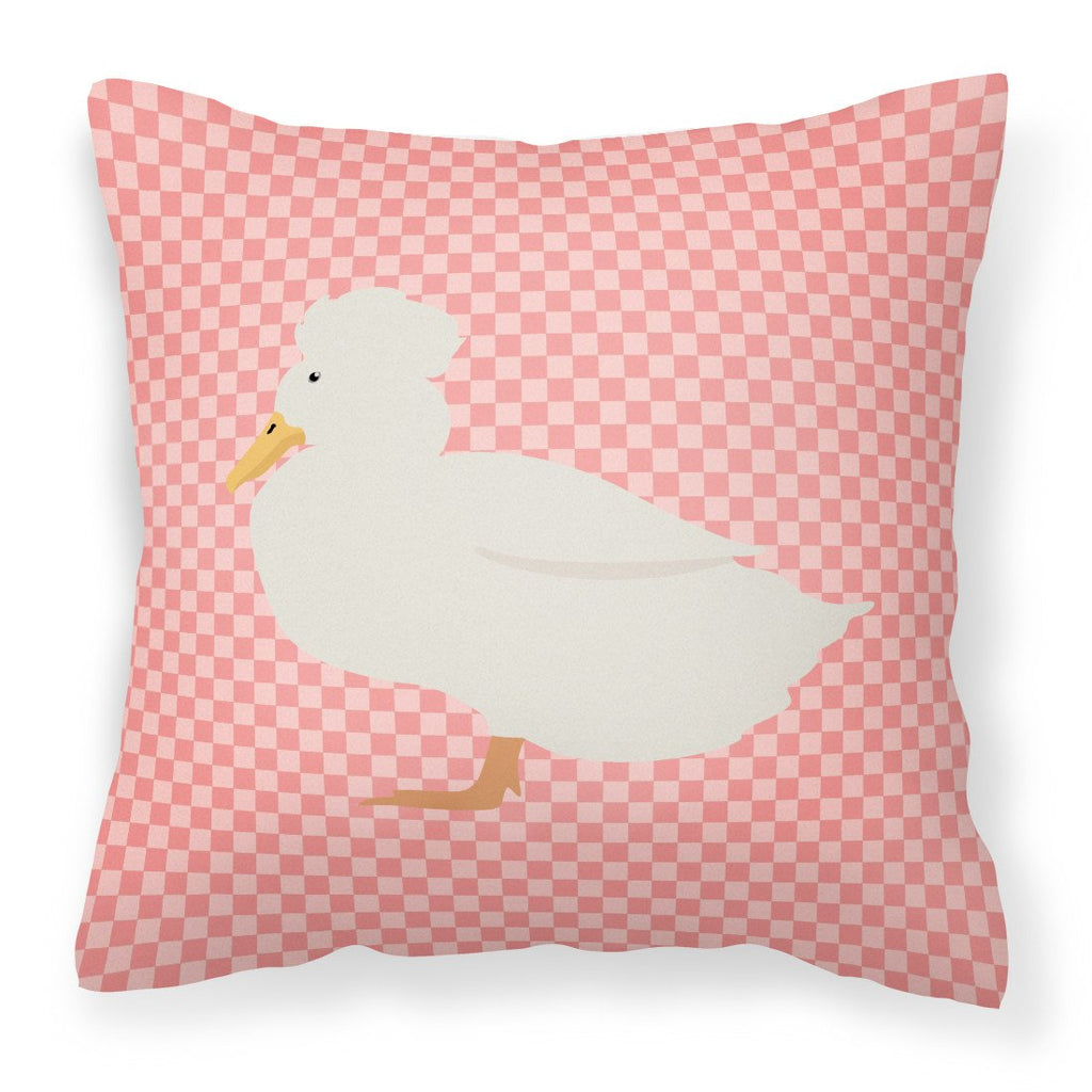 Crested Duck Pink Check Decorative Throw Pillow 18x18 Indoor Outdoor Accent Cushion, Fabric Cover with Insert for Sofa, Bed, Porch & Living Room