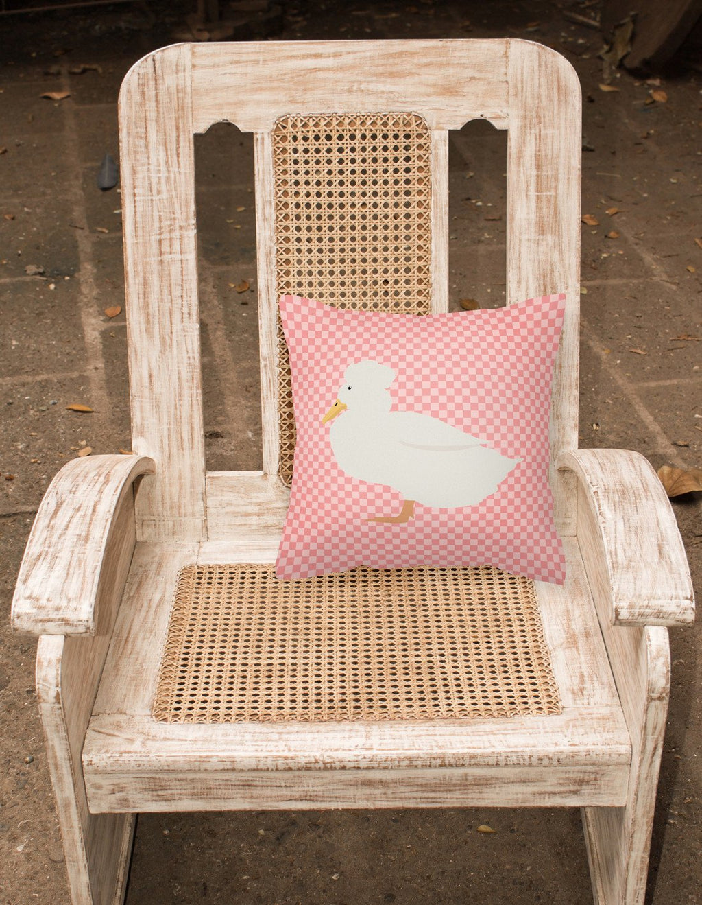 Crested Duck Pink Check Decorative Throw Pillow 18x18 Indoor Outdoor Accent Cushion, Fabric Cover with Insert for Sofa, Bed, Porch & Living Room
