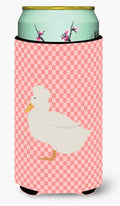 Crested Duck Pink Check Tall Boy Hugger Can Cooler Sleeve Machine Washable Drink Collapsible Insulator Beverage Insulated Holder