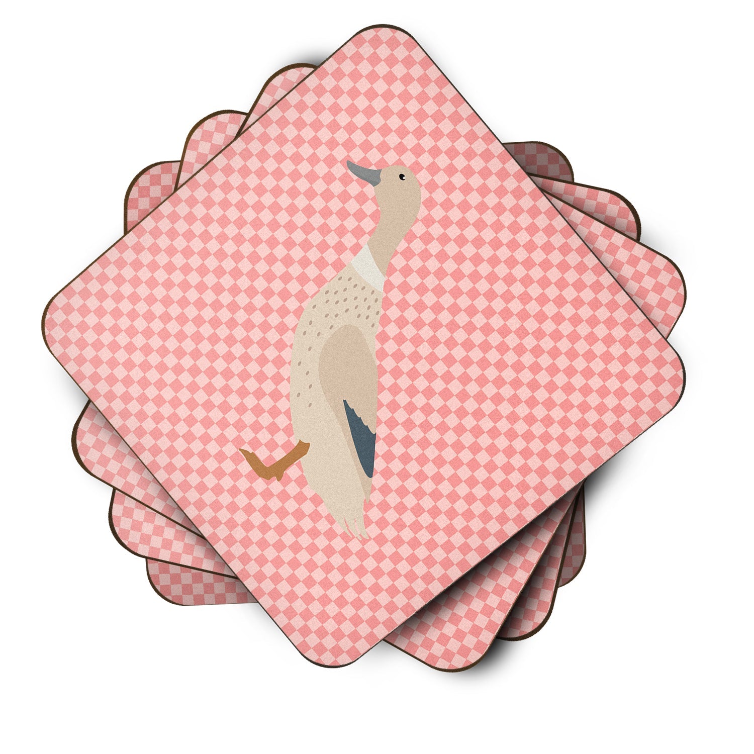 West Harlequin Duck Pink Check Foam Coasters Set of 4 Cup Coasters for Indoor Outdoor, Tabletop Protection, Anti Slip, Mouse pad Material