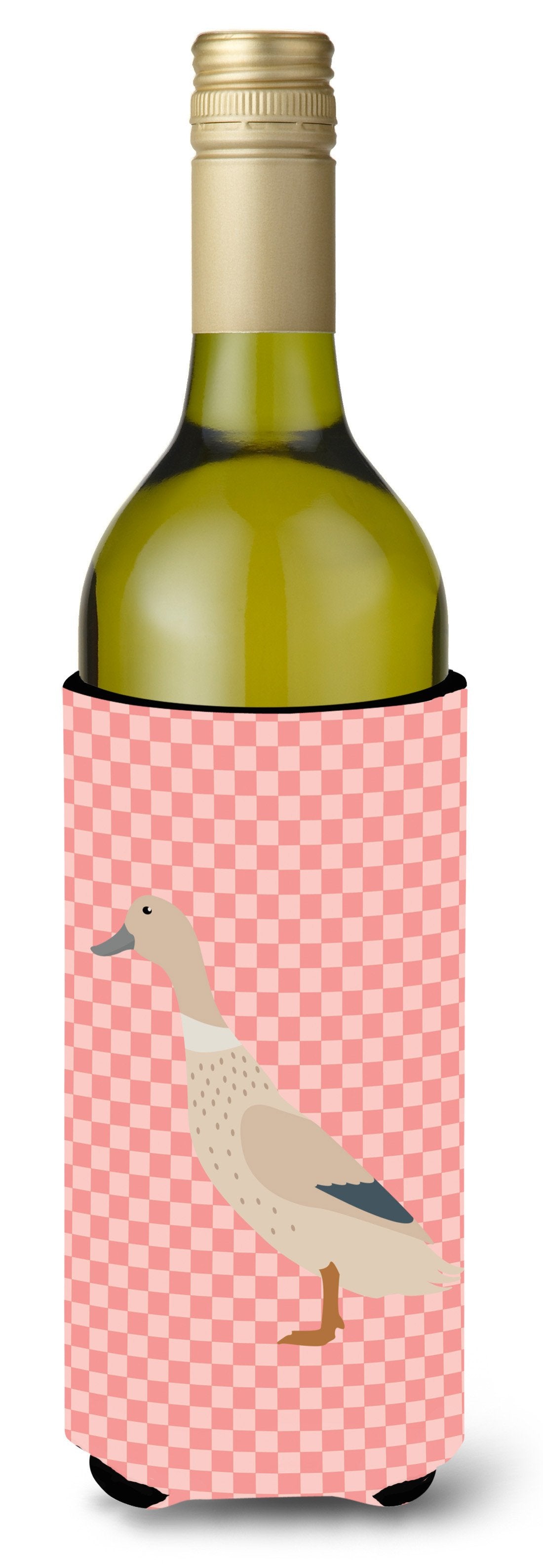 West Harlequin Duck Pink Check Wine Bottle Hugger Gift Sleeve for Standard 750 ml Bottles, Insulated Reusable Also Fits Mini Shot & Pint Bottles