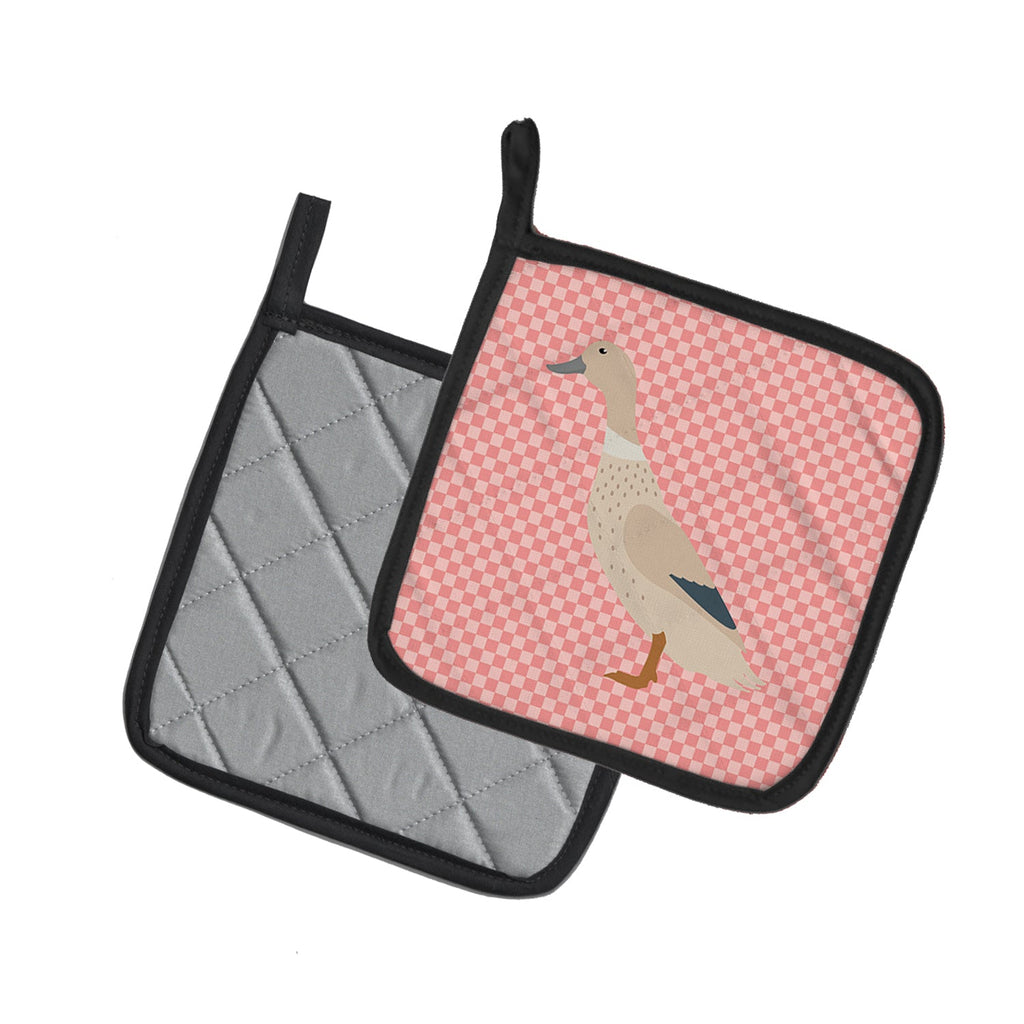 West Harlequin Duck Pink Check Pot Holder Set of 2 Heat Resistant Quilted Hot Pads 7.5 x 7.5 Inch, Insulated Kitchen Trivets for Cooking & Baking