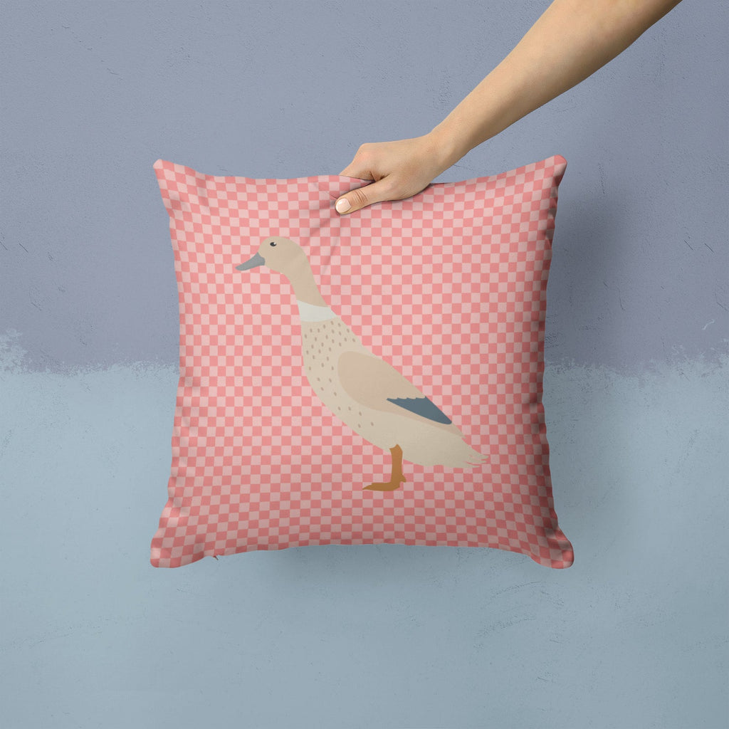 West Harlequin Duck Pink Check Decorative Throw Pillow 14x14 Indoor Outdoor Accent Cushion, Fabric Cover with Insert for Sofa, Bed, Porch & Living Room