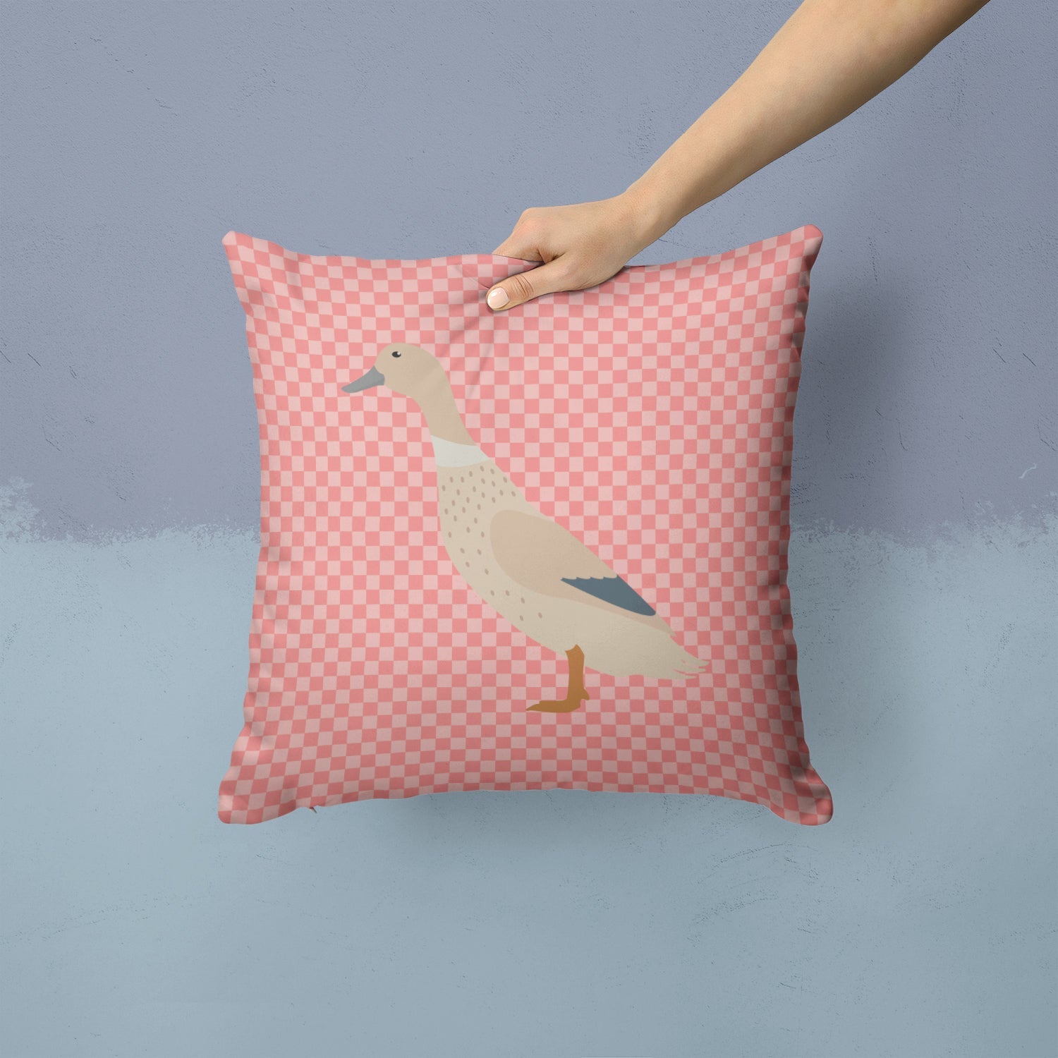West Harlequin Duck Pink Check Decorative Throw Pillow 14x14 Indoor Outdoor Accent Cushion, Fabric Cover with Insert for Sofa, Bed, Porch & Living Room