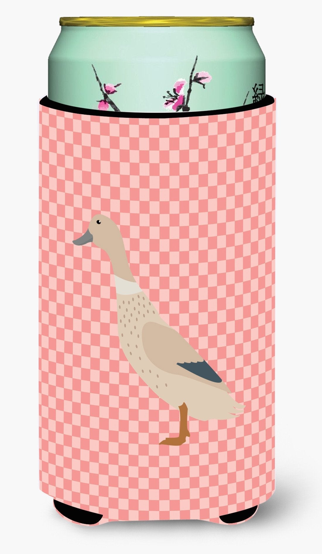 West Harlequin Duck Pink Check Tall Boy Hugger Can Cooler Sleeve Machine Washable Drink Collapsible Insulator Beverage Insulated Holder