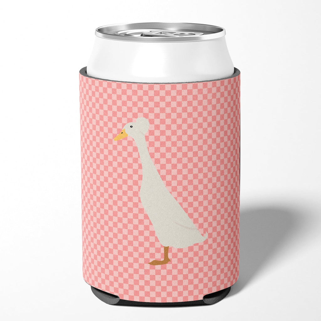Bali Duck Pink Check Can or Bottle Hugger Cooler Sleeve for Standard 12 oz Cans, Insulated Foam Beer & Soda Can Hugger Reusable