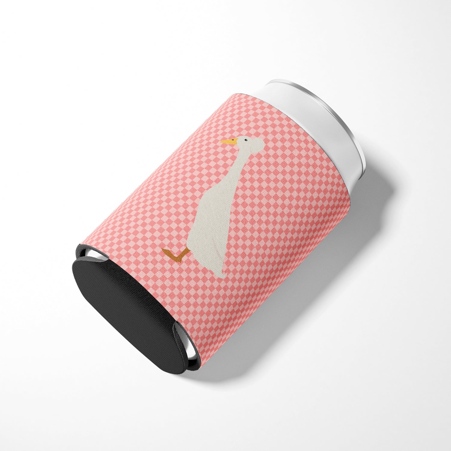 Bali Duck Pink Check Can or Bottle Hugger Cooler Sleeve for Standard 12 oz Cans, Insulated Foam Beer & Soda Can Hugger Reusable