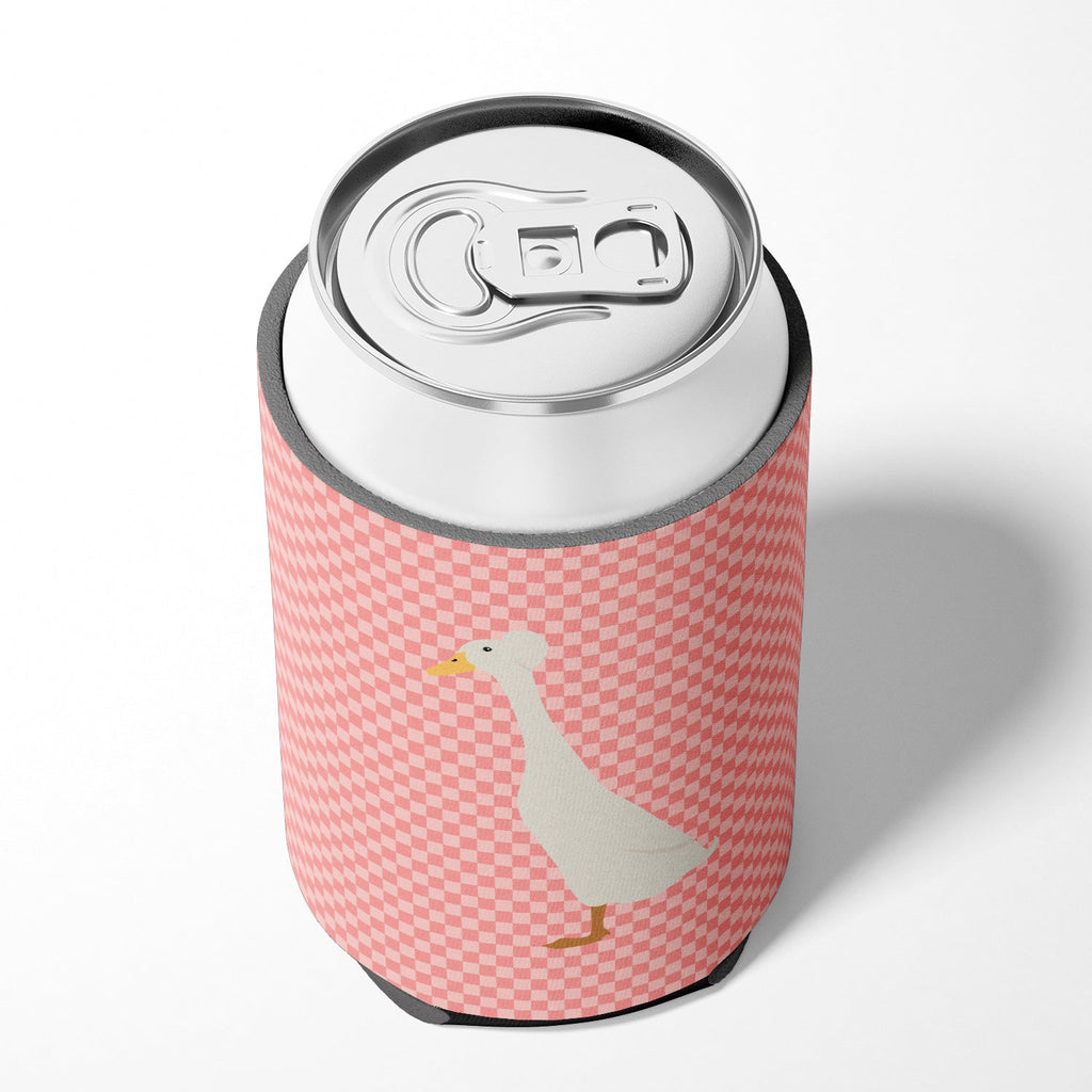 Bali Duck Pink Check Can or Bottle Hugger Cooler Sleeve for Standard 12 oz Cans, Insulated Foam Beer & Soda Can Hugger Reusable