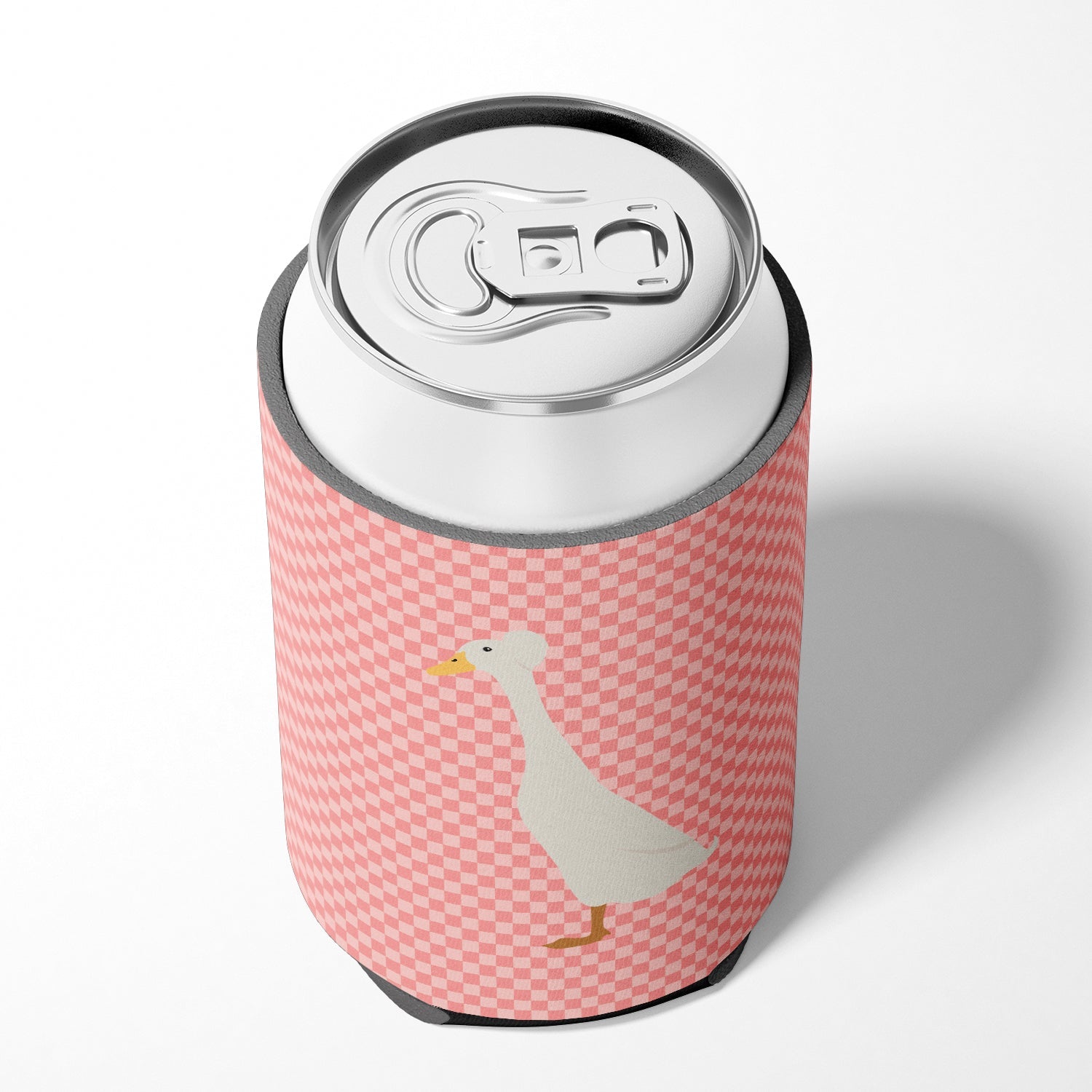 Bali Duck Pink Check Can or Bottle Hugger Cooler Sleeve for Standard 12 oz Cans, Insulated Foam Beer & Soda Can Hugger Reusable