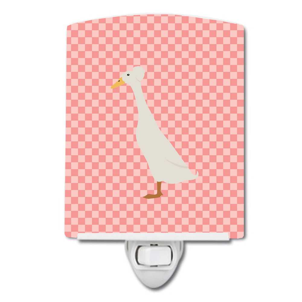 Bali Duck Pink Check Ceramic Night Light Compact, UL-Certified, Ideal for Bedroom, Bathroom, Nursery, Hallway, Kitchen, 6x4x3, Multicolor