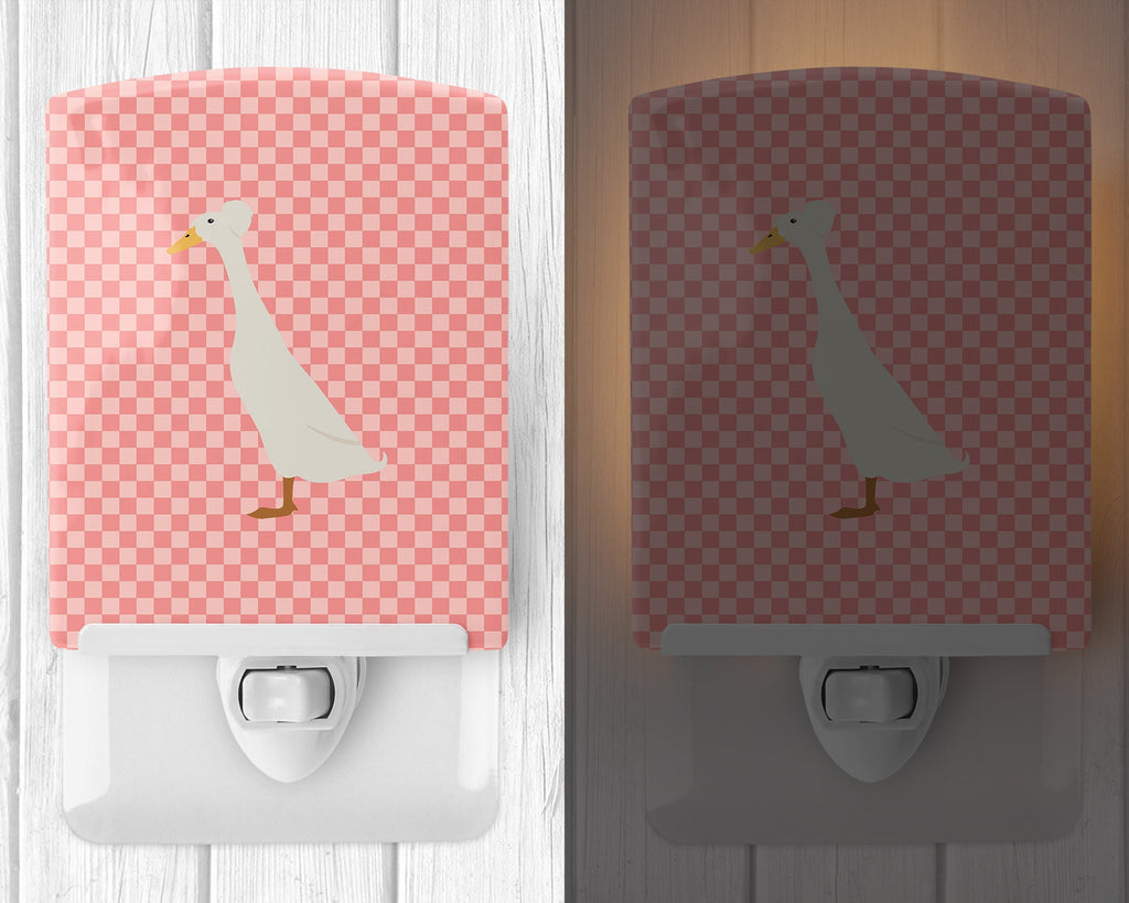 Bali Duck Pink Check Ceramic Night Light Compact, UL-Certified, Ideal for Bedroom, Bathroom, Nursery, Hallway, Kitchen, 6x4x3, Multicolor