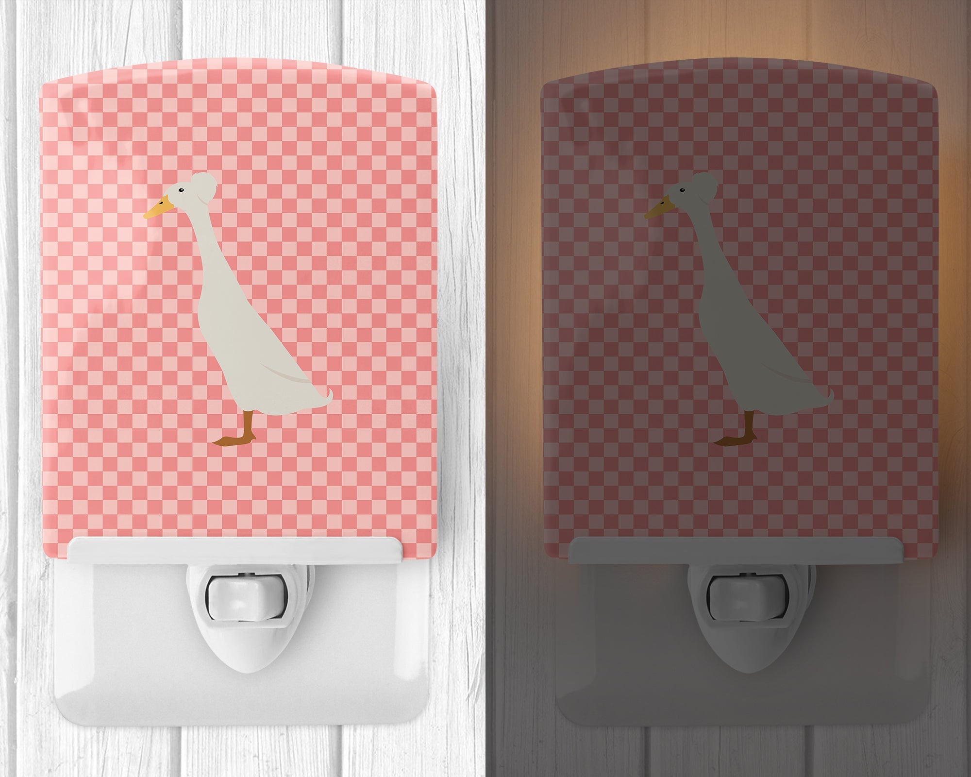 Bali Duck Pink Check Ceramic Night Light Compact, UL-Certified, Ideal for Bedroom, Bathroom, Nursery, Hallway, Kitchen, 6x4x3, Multicolor