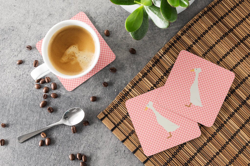 Bali Duck Pink Check Foam Coasters Set of 4 Cup Coasters for Indoor Outdoor, Tabletop Protection, Anti Slip, Mouse pad Material