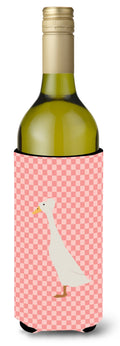 Bali Duck Pink Check Wine Bottle Hugger Gift Sleeve for Standard 750 ml Bottles, Insulated Reusable Also Fits Mini Shot & Pint Bottles