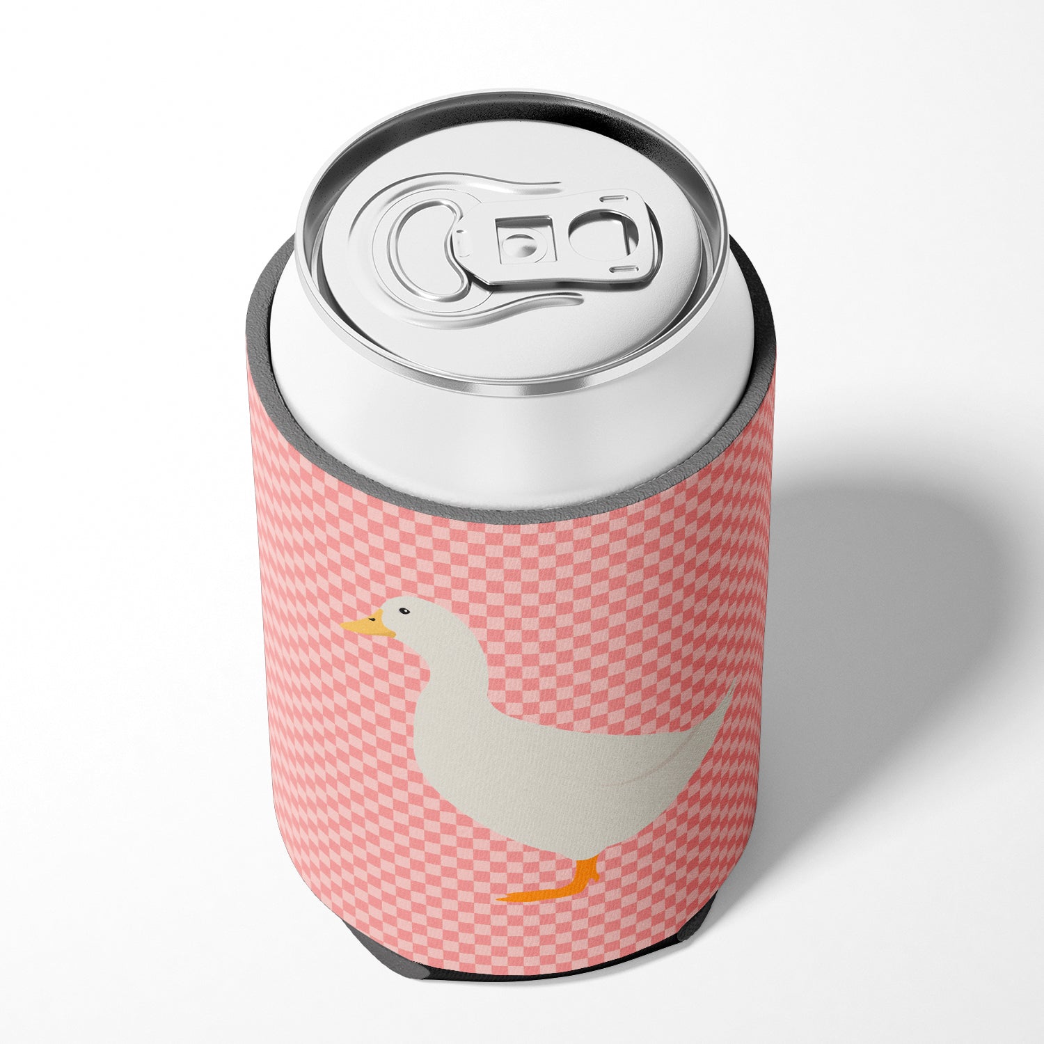 American Pekin Duck Pink Check Can or Bottle Hugger Cooler Sleeve for Standard 12 oz Cans, Insulated Foam Beer & Soda Can Hugger Reusable