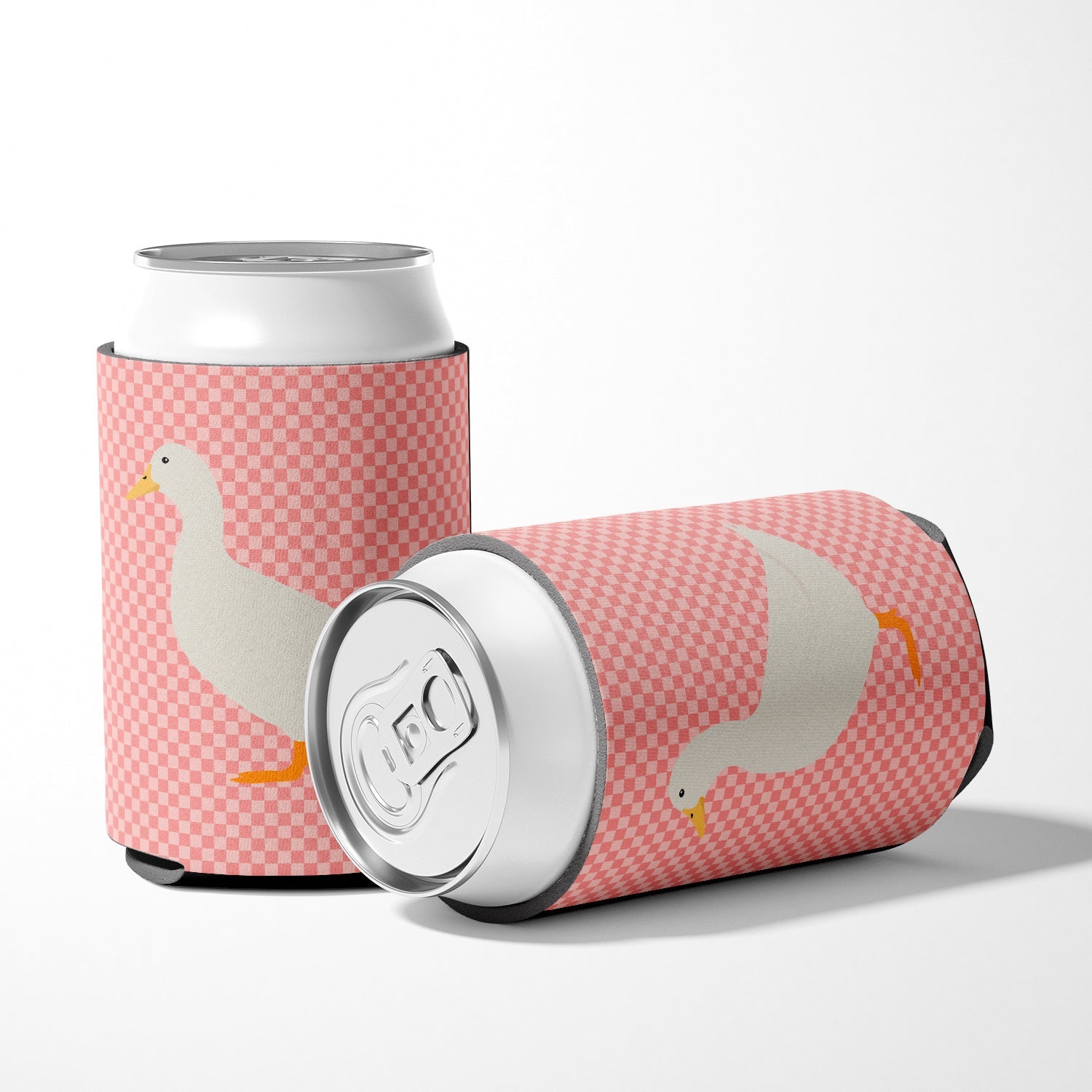American Pekin Duck Pink Check Can or Bottle Hugger Cooler Sleeve for Standard 12 oz Cans, Insulated Foam Beer & Soda Can Hugger Reusable