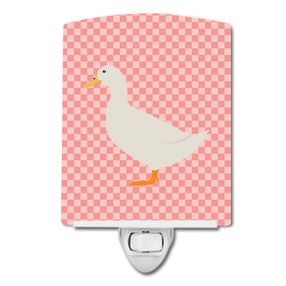 American Pekin Duck Pink Check Ceramic Night Light Compact, UL-Certified, Ideal for Bedroom, Bathroom, Nursery, Hallway, Kitchen, 6x4x3, Multicolor