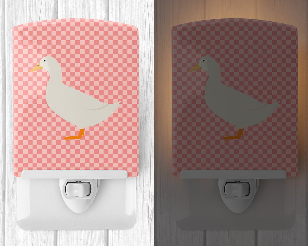 American Pekin Duck Pink Check Ceramic Night Light Compact, UL-Certified, Ideal for Bedroom, Bathroom, Nursery, Hallway, Kitchen, 6x4x3, Multicolor