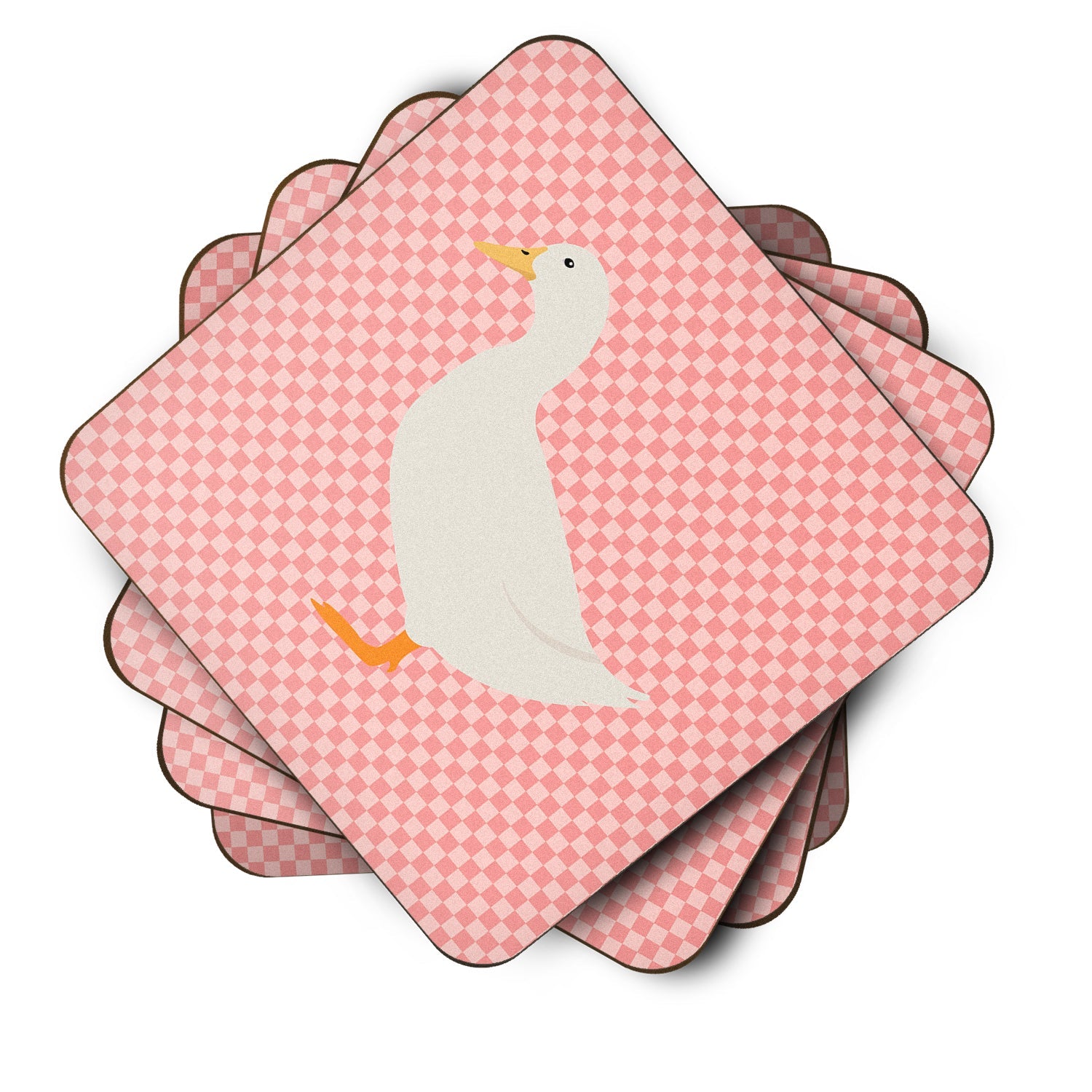 American Pekin Duck Pink Check Foam Coasters Set of 4 Cup Coasters for Indoor Outdoor, Tabletop Protection, Anti Slip, Mouse pad Material