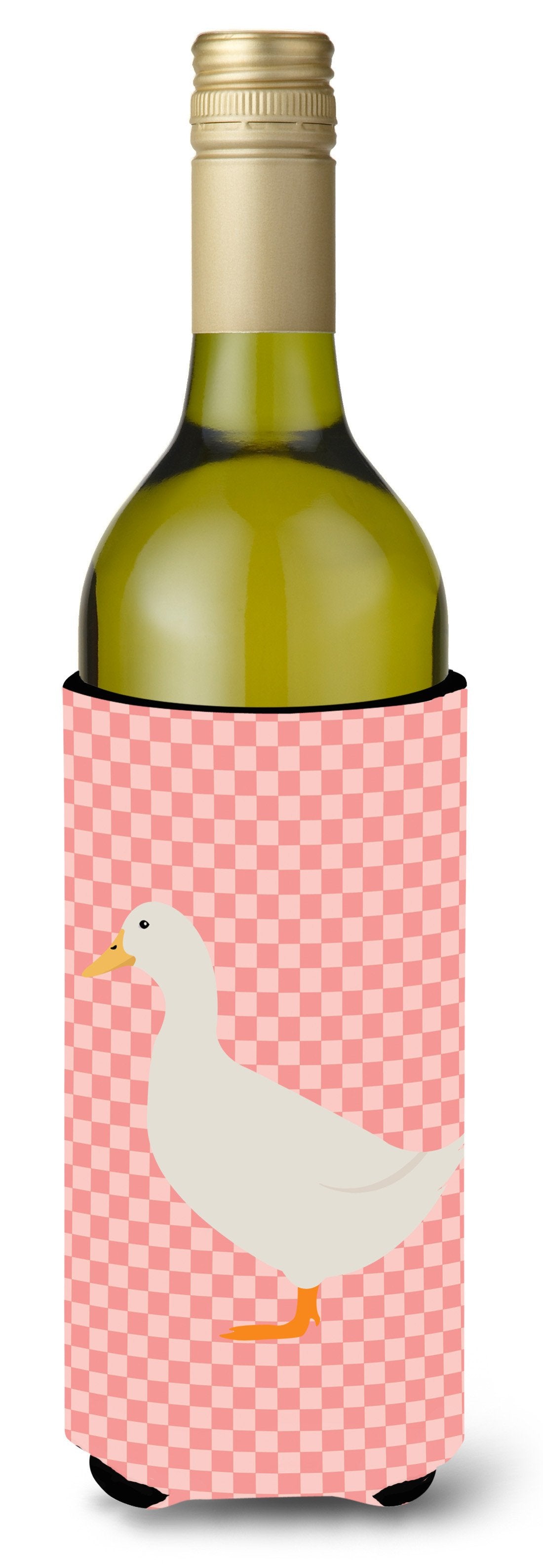 American Pekin Duck Pink Check Wine Bottle Hugger Gift Sleeve for Standard 750 ml Bottles, Insulated Reusable Also Fits Mini Shot & Pint Bottles