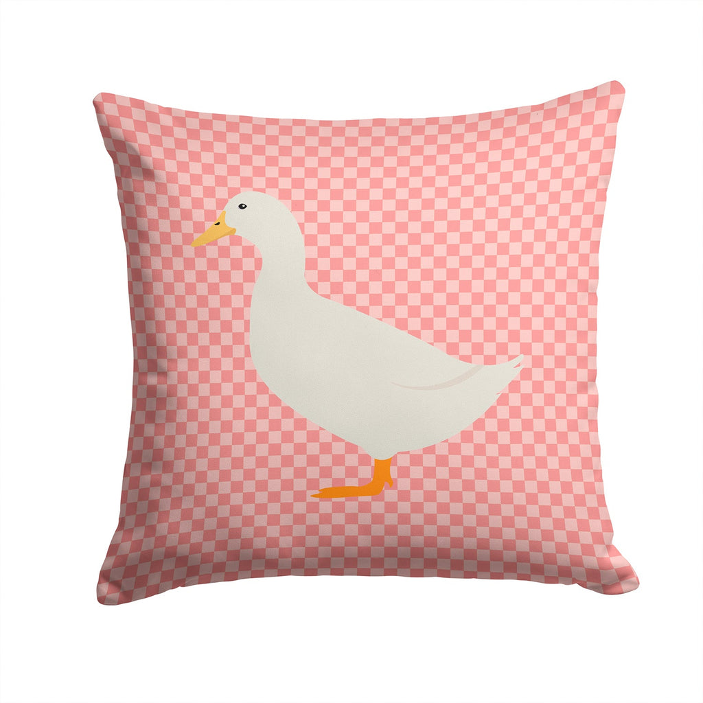 American Pekin Duck Pink Check Decorative Throw Pillow 14x14 Indoor Outdoor Accent Cushion, Fabric Cover with Insert for Sofa, Bed, Porch & Living Room