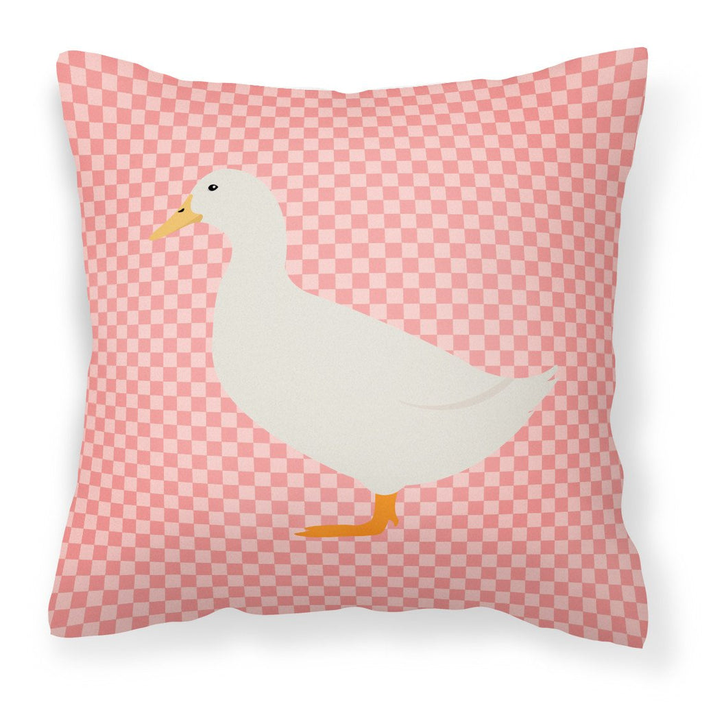 American Pekin Duck Pink Check Decorative Throw Pillow 18x18 Indoor Outdoor Accent Cushion, Fabric Cover with Insert for Sofa, Bed, Porch & Living Room