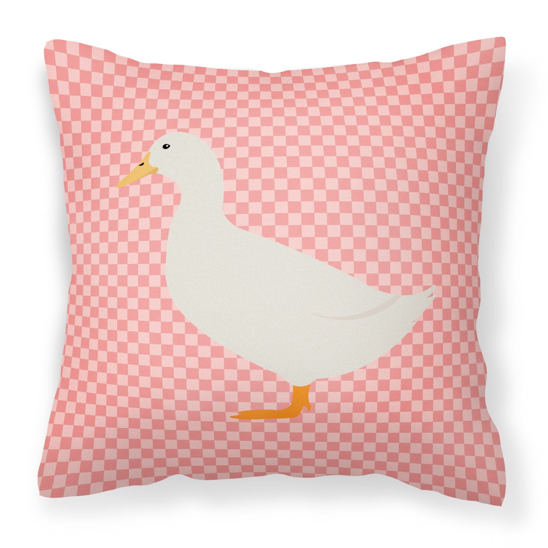 American Pekin Duck Pink Check Decorative Throw Pillow 18x18 Indoor Outdoor Accent Cushion, Fabric Cover with Insert for Sofa, Bed, Porch & Living Room