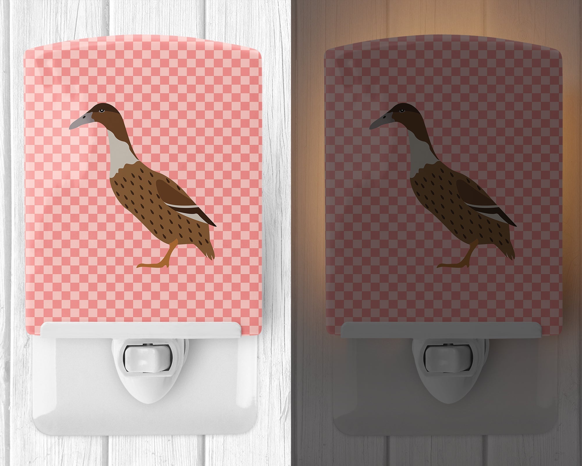 Dutch Hook Bill Duck Pink Check Ceramic Night Light Compact, UL-Certified, Ideal for Bedroom, Bathroom, Nursery, Hallway, Kitchen, 6x4x3, Multicolor